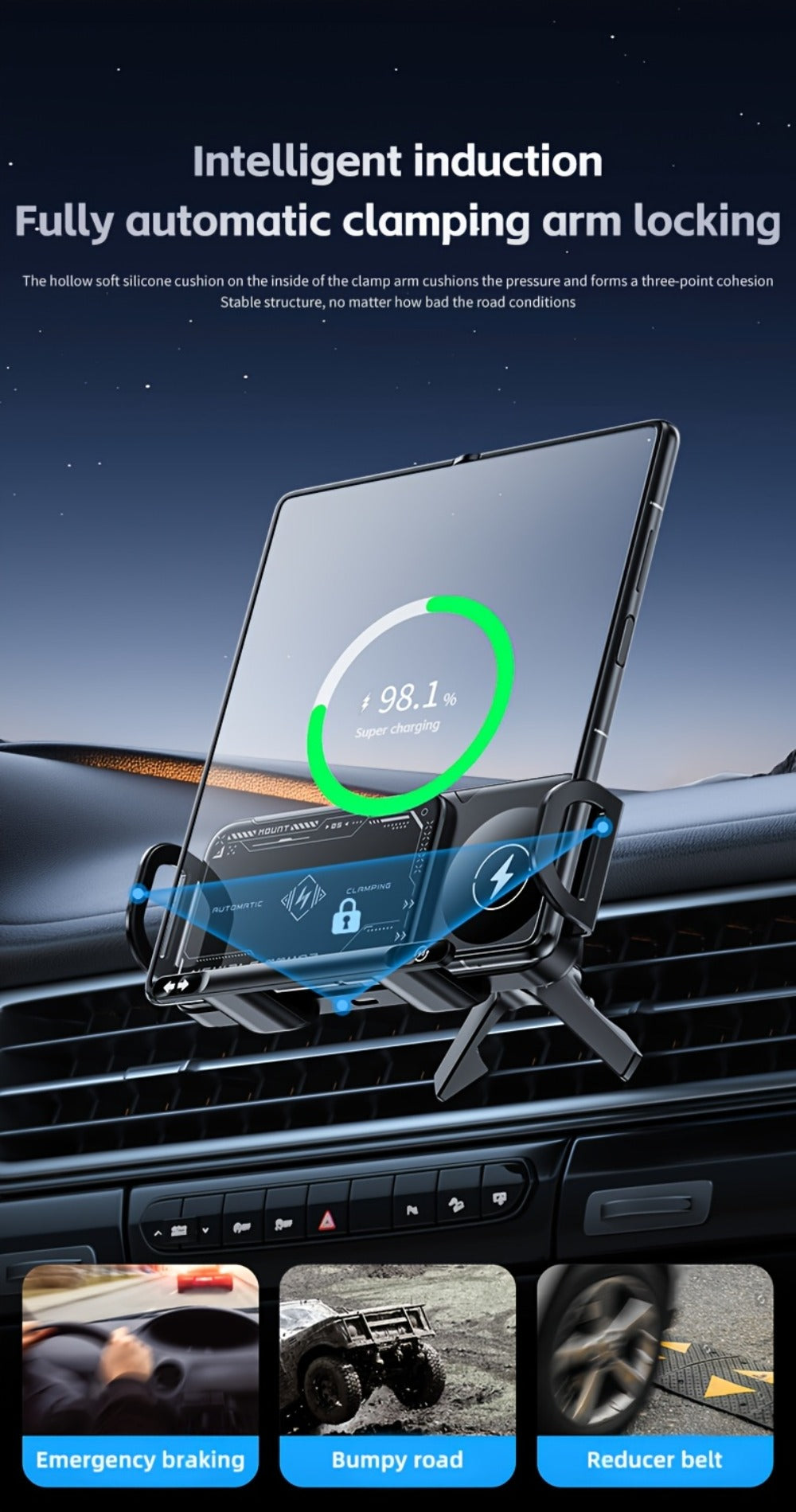 Folding Phone Dual Coil Wireless Car Charger 15W Auto-Clamping 90° Rotation – Car Mount for Samsung Galaxy Z Fold 6 5 4 3, Z Flip 5 4, iPhone 16 15 14 13 12 & Google Pixel 8 7 | Air Vent & Console Stand