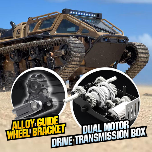 Full-Proportional RC Tracked Tank with LED Lights, Alloy Body Military Vehicle, Grey or Brown