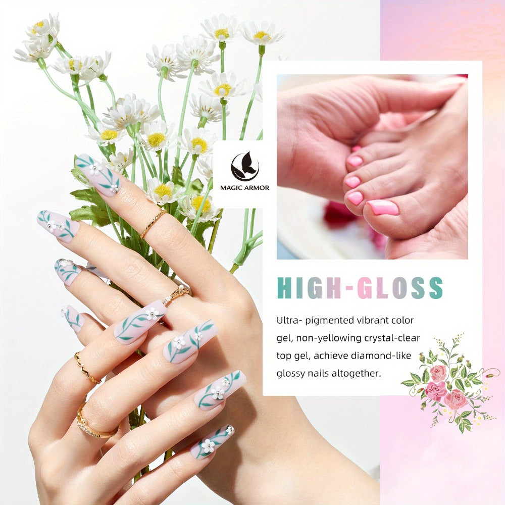 Pastel Gel Nail Polish Set 32 Colors Floral Rhapsody Series – Nude Gray Pink Blue Soak-Off UV/LED Curable, Four Seasons Manicure Starter Kit for Women Salon & Home Nail Art Gift