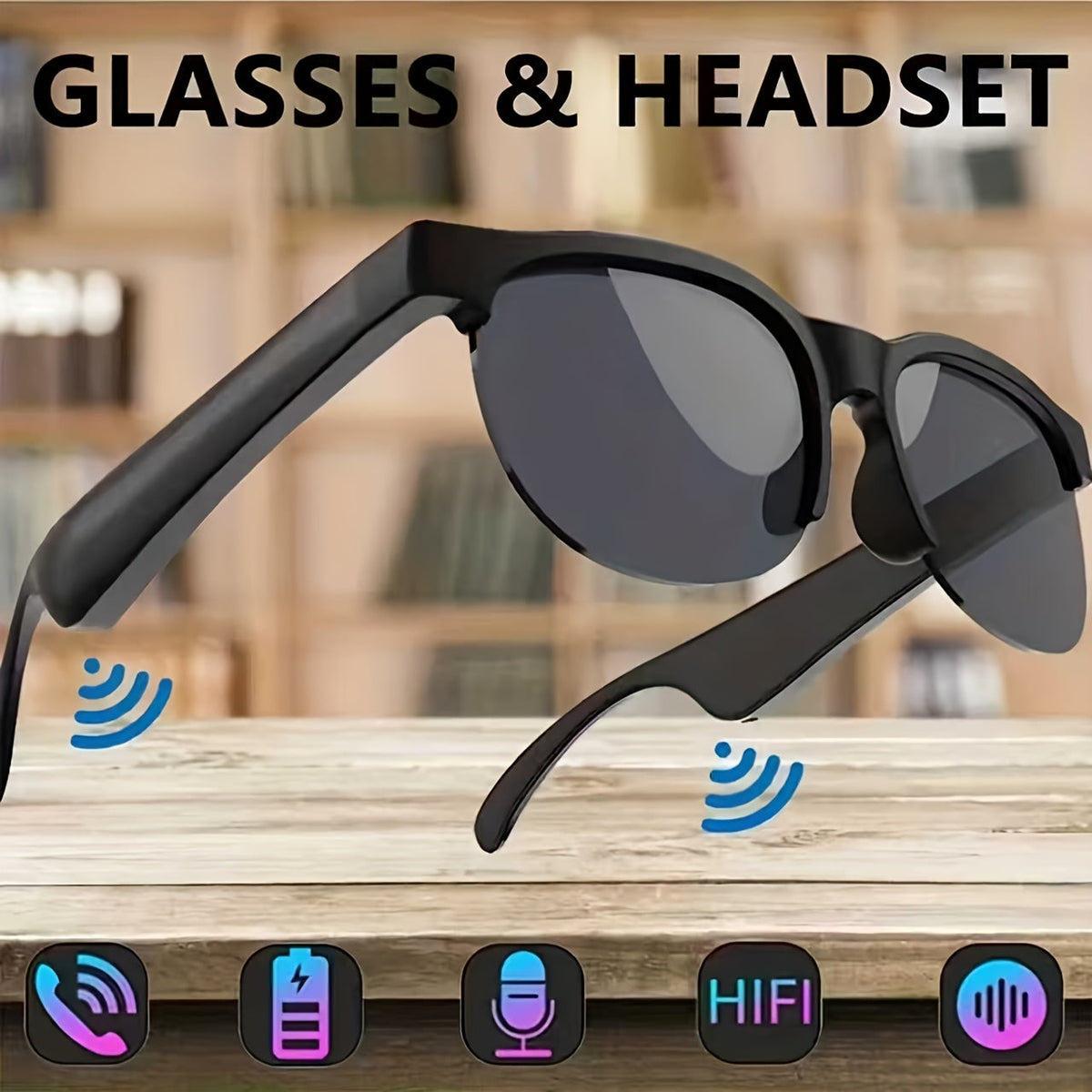 Smart Audio Glasses Open Ear Wireless HD Immersive Sound – Lightweight Eyeglasses with Built-In Mic Hands-Free Calling Music for Cycling Running Driving Outdoor Sports iOS Android