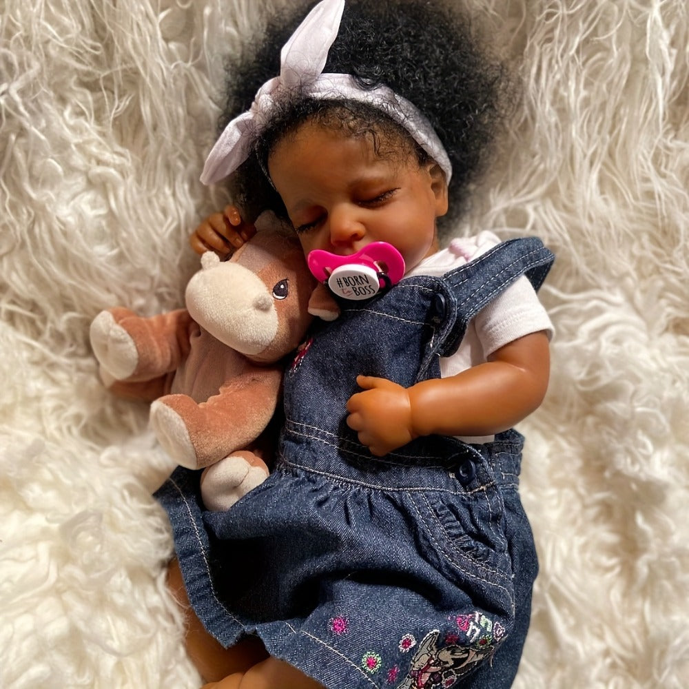 19-Inch Reborn Baby Doll with Curly Blue Hair and Sleeping Sounds