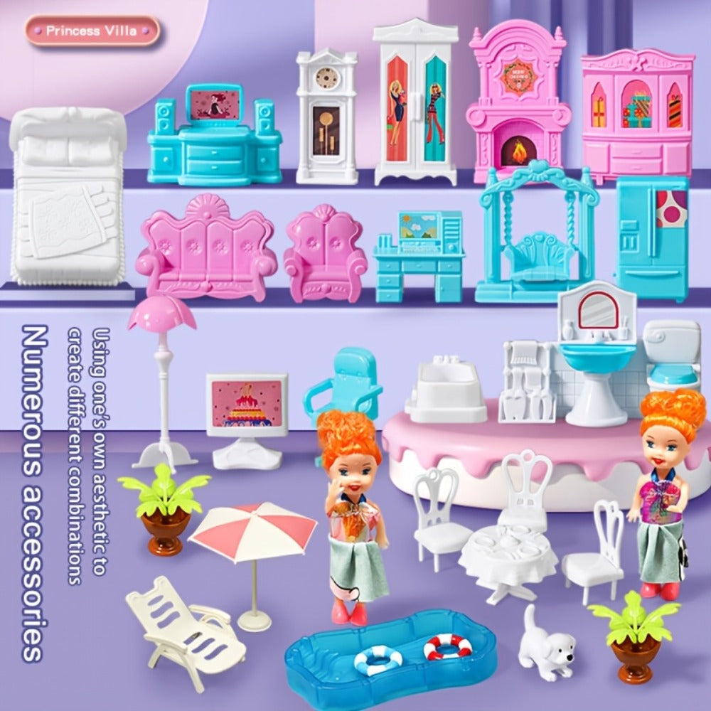 Purple LED Dollhouse Playset with 6 to 16 Room Options and Furniture
