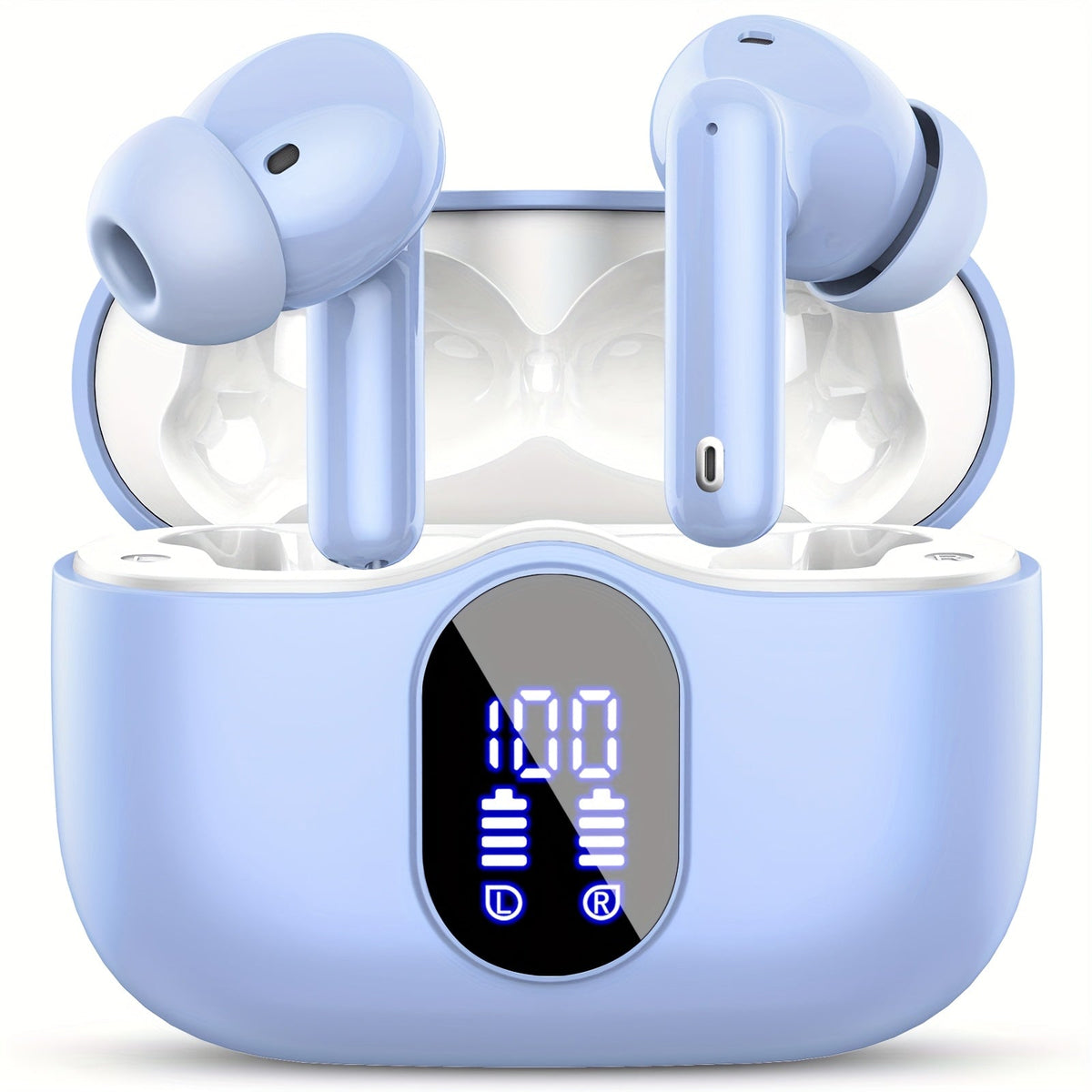 Wireless Earphones Bluetooth 5.3, 40-Hour Playtime, Bass Stereo Sound, LED Display, Noise-Cancelling Mic, Type-C Charging - In-Ear Earphones for Laptop, Tablet, Phone & Sports
