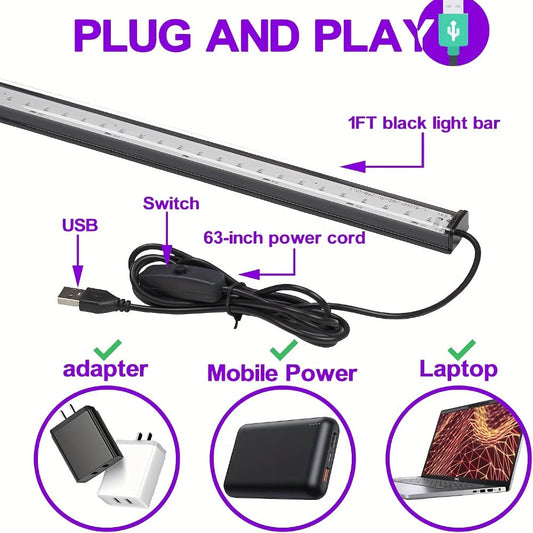 UV Black Light Bars, 10W 1ft with Magnetic Mounts for Fluorescent Displays