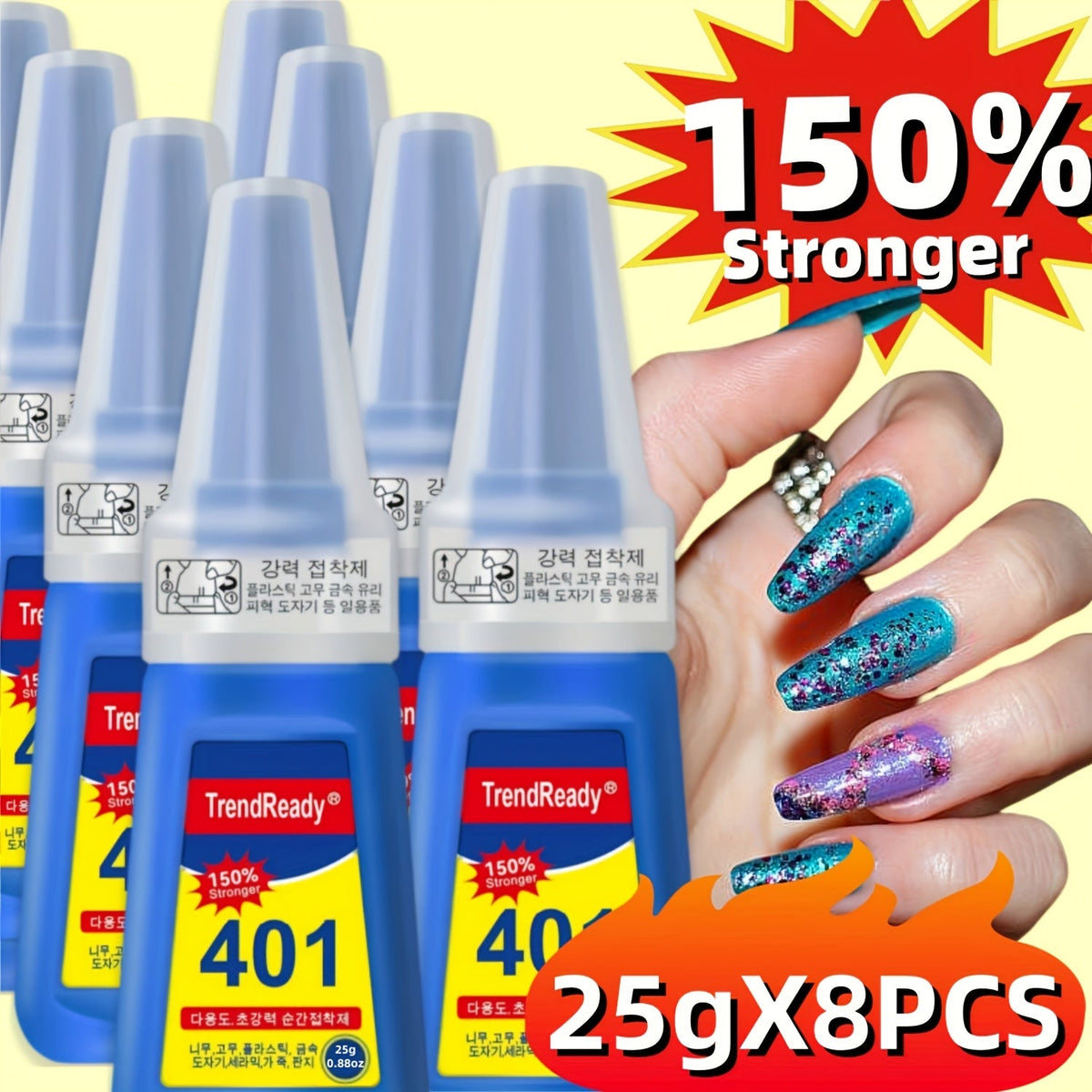 Professional Nail Glue 25g Extra Strong 30+ Days Hold for Press On Nails Acrylic Tips Fake Nail Extensions - Quick Dry Waterproof Smudge Proof Salon Quality Bond Multi-Pack Women DIY Manicure Kit