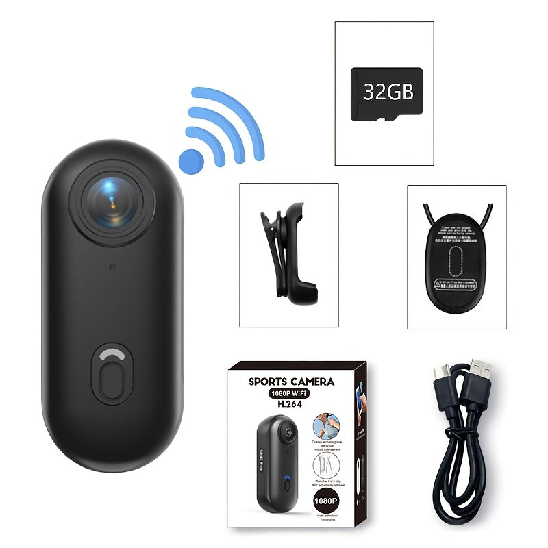 Mini Action Camera Thumb Size Wide Angle Lens 800mAh Battery with Memory Card Wearable Pocket Camera for Sports FPV Pet Monitoring Video Recording Portable Ultra-Clear