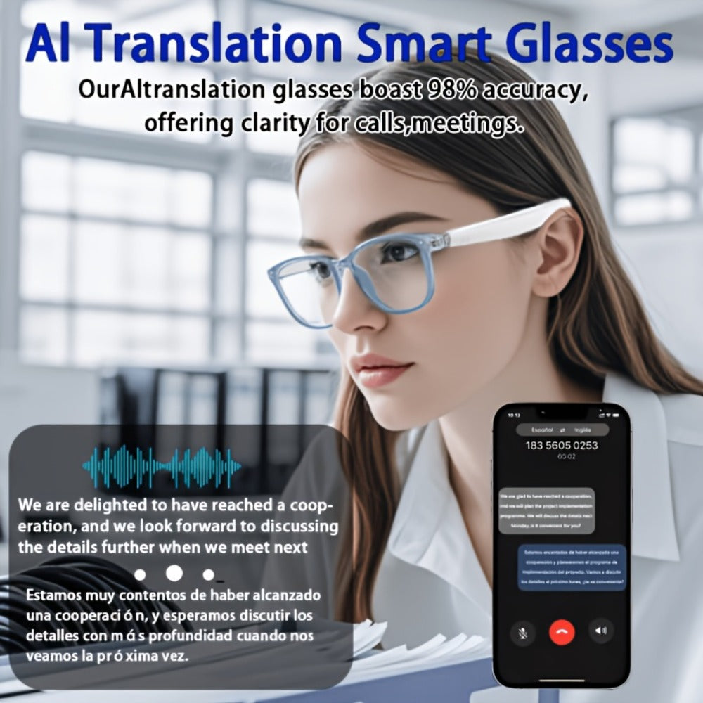 Translation Smart Glasses with 160-Language Real-Time Translation, Hi-Fi Music & HD Voice Calls – Photochromic, Metal Frame & Double-Sided Options, Built-in Mic & Speaker, Unisex