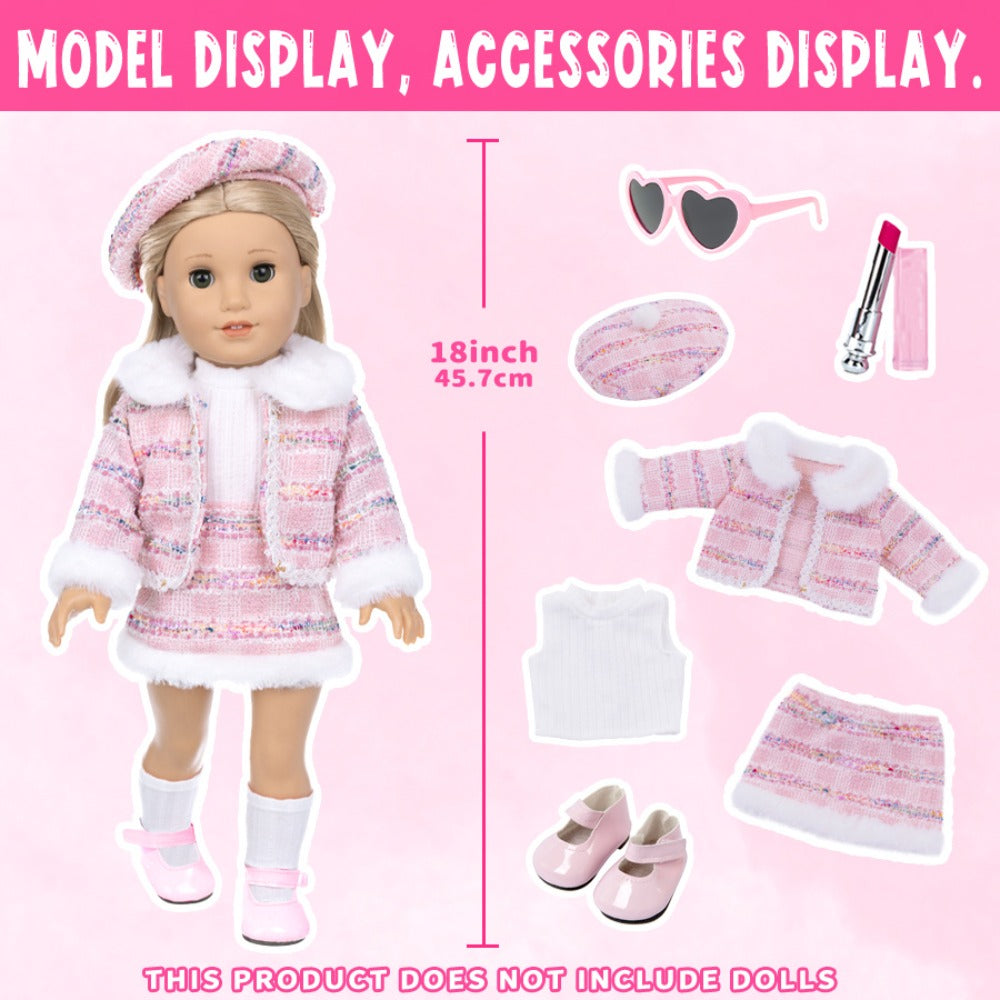 Knitted Doll Clothes Set for 16-18 Inch Dolls with Shoes and Accessories