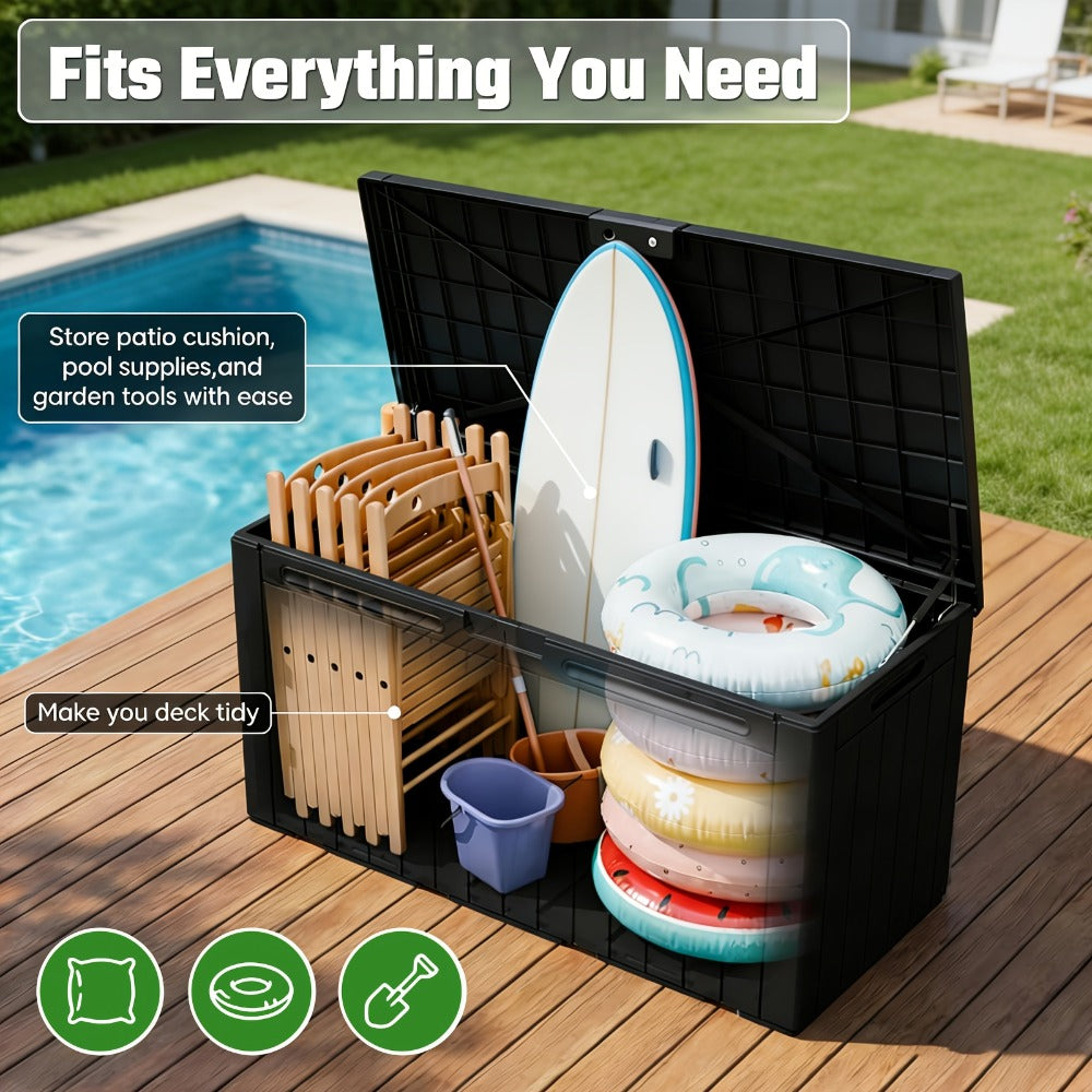 Waterproof Deck Box Outdoor Storage Cabinet 35/75 Gallon – Enhanced Version with Handles & Wheels | Large Patio Storage Box for Pool Accessories, Garden Tools & Outdoor Gear | Easy Assembly Lockable