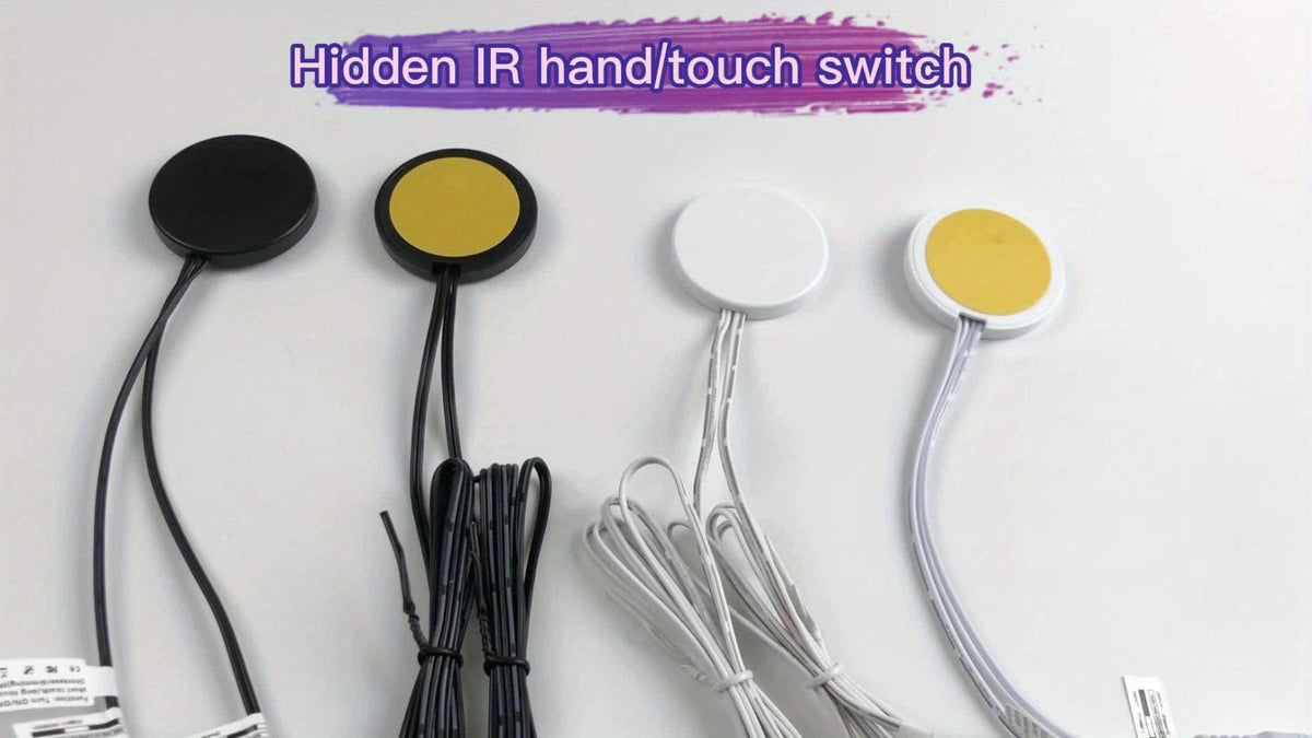 Hidden Touch Sensor LED Dimmer Switch DC 5-24V – Capacitive Touch Dimming Switch for LED Light Strip, 5A 48mm No-Drill Adhesive Mount, Works Through Wood Glass Plastic, Black & White