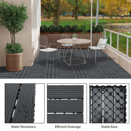 Interlocking Deck Tiles, 44-Pack of 12 x 12-Inch Gray PP Patio Flooring Tiles