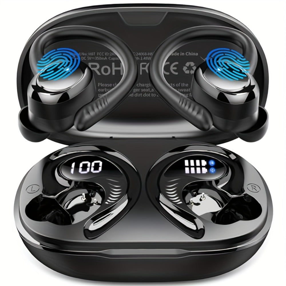 48H Wireless Sport Earbuds Q38 Bluetooth 5.3 with 14.2mm Driver Stereo Sound – Earhook Noise Cancelling Mic Over-Ear Headset for Workout Running Gym Outdoor Sports