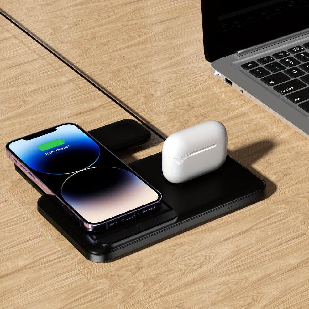 USB-C 3-in-1 Wireless Charging Station Upright Stand – Fast Charge Dock for iPhone 16 15 14 13 12 Pro Max, Apple Watch Ultra Series 10 9 8 7 SE & AirPods Pro 2 | Black & White