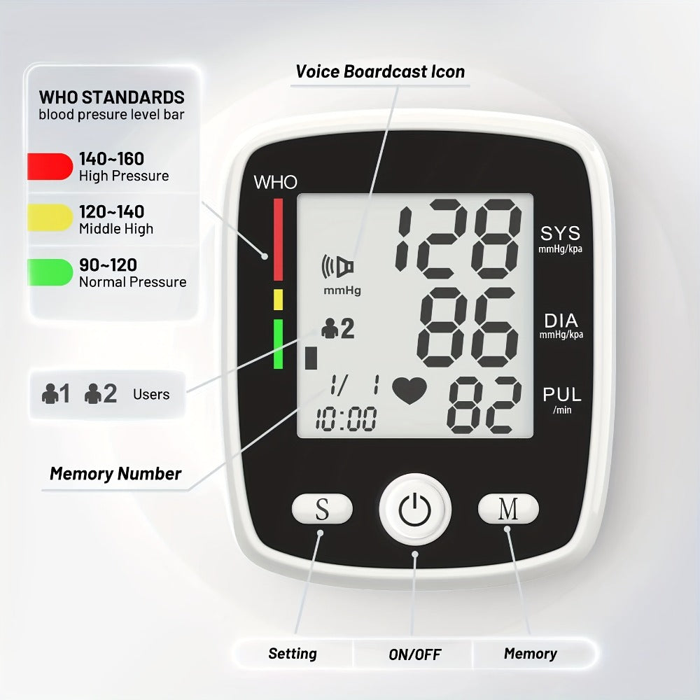 Wrist Blood Pressure Monitor Rechargeable - Digital BP Monitor with Large LCD, Voice Broadcast, 2×99 Memory & USB Charging, Portable Wrist Cuff for Home & Travel, Optional Bundle with Pulse Oximeter
