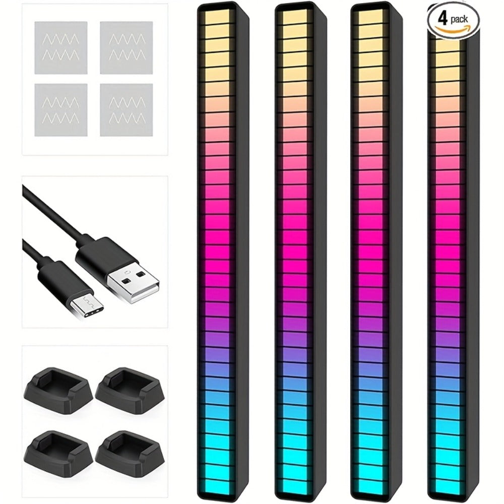 RGB LED Light Bars with Music Sync 2/4 Pack Voice Control USB Powered Smart Rhythm Lights for Gaming Room PC Desk TV Backlight Home Office Bedroom Atmosphere Decoration