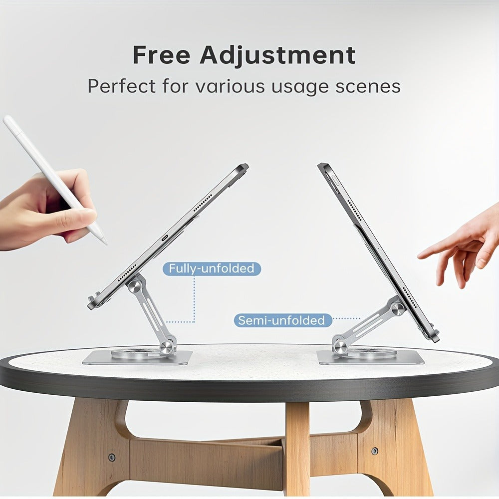 KEXIN Adjustable Aluminum Tablet Stand, 360° Rotating Base, Universal Desktop Holder for iPad, Fire Tablet, Kindle & Smartphones – Silver/Black/Blue