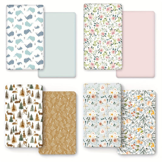 Microfiber Fitted Sheets, 2-Pack, Pink Flower, Whale or Deer Patterns