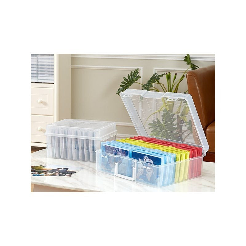 4x6 Photo Storage Box with 14 Inner Photo Keeper Cases Holds 1400 Photos Clear Plastic Photo Organizer with Lids Label Stickers BPA-Free for Cards Pictures Stamps Craft Office Supplies