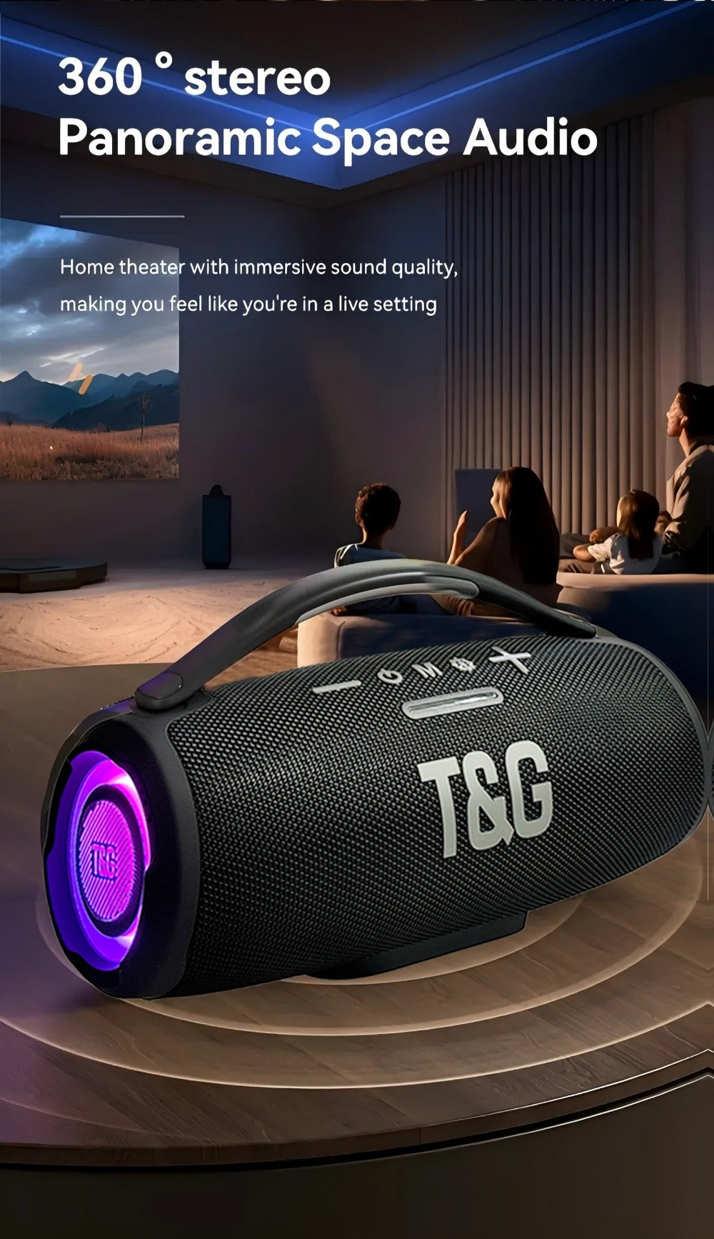 TG418 Bluetooth Wireless Speaker 3000mAh, LED Flash Lights, EQ Settings, Type-C Charging, TF Card USB AUX Compatible, Loud Portable Speaker for Mobile Phones Tablets Computers Outdoor & Home Use