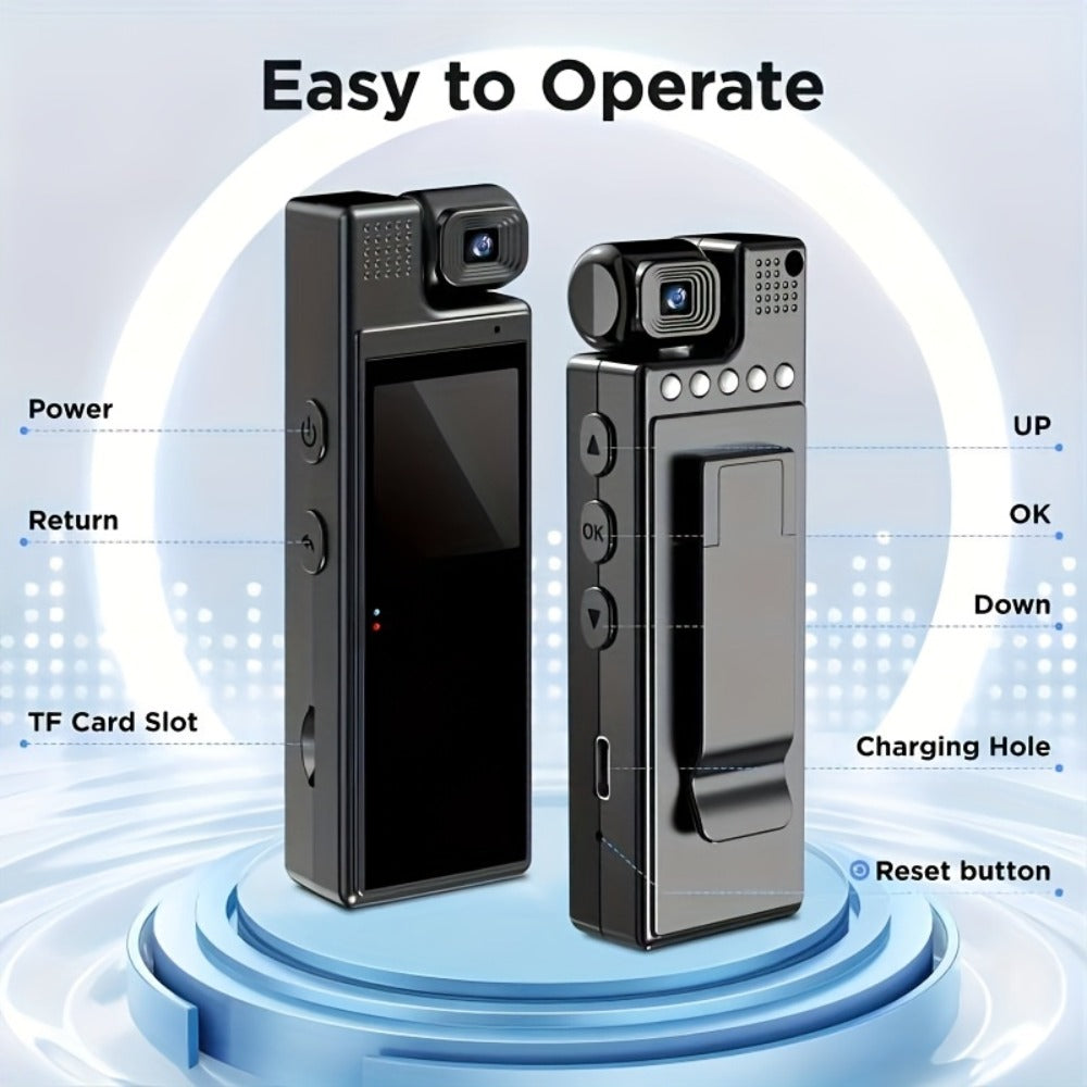 1080P HD Pocket Camcorder with 180° Rotatable Lens – Handheld Body Camera, USB Charging, Lightweight Compact Smart Recorder for Travel, Event Recording, Holidays & Birthday Gift (SD Card Not Included)