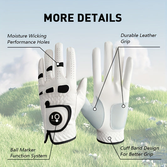 Men's Left-Hand Golf Gloves, White 3-Pack with Ball Marker, Sizes S–XXL