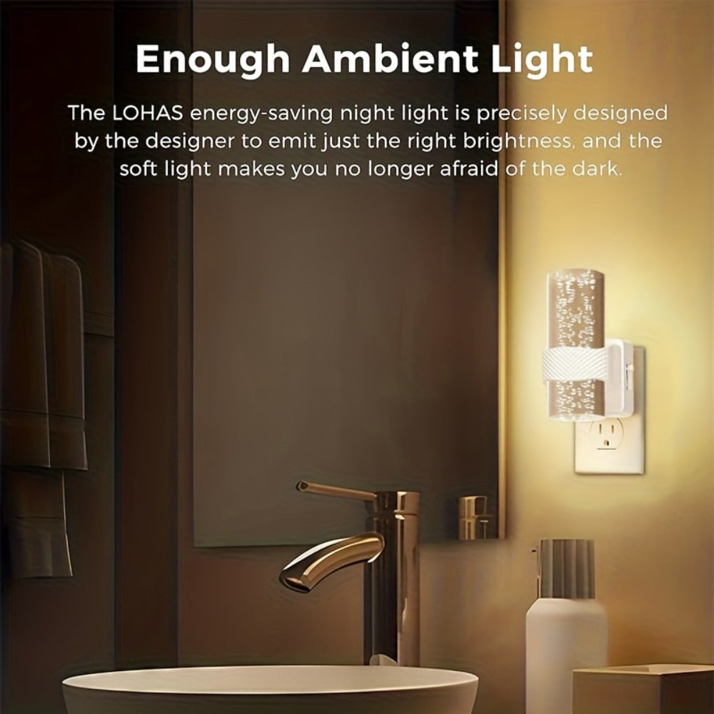 LED Plug-In Night Light with Dimmable 3000K Warm Light & Auto Sensor, 2 Pack for Hallway Bedroom