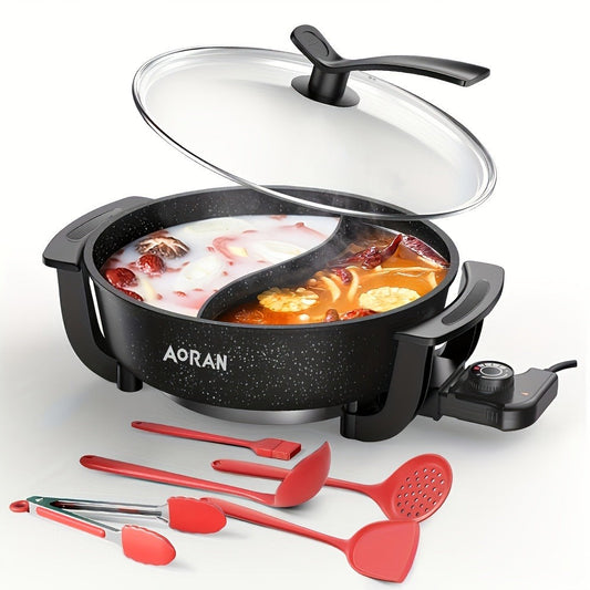 Electric Divided Hot Pot with Non-Stick Surface, Black with Gift Bag Option