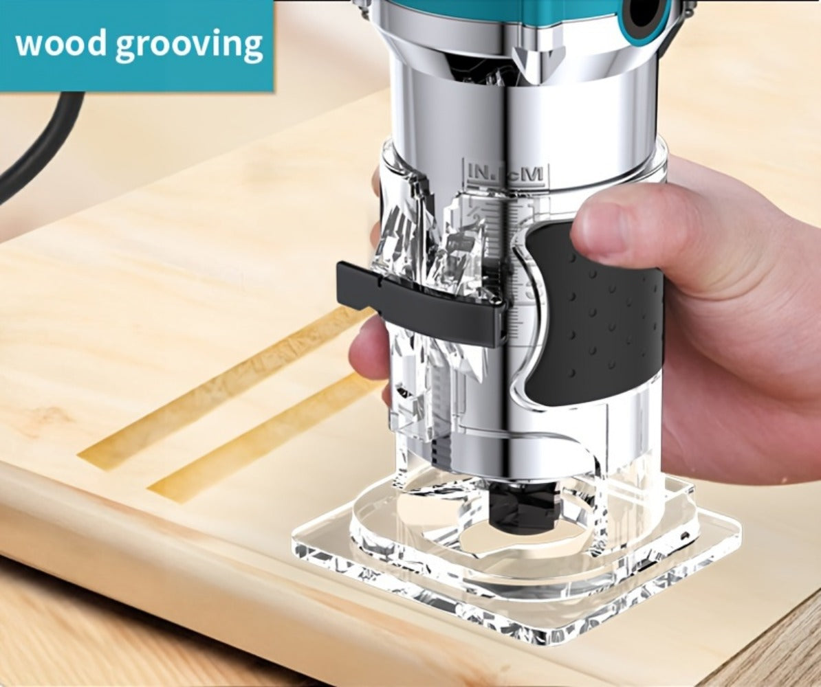 Wood Router Carving Machine Electric Trimmer – Wood Slotting, Drilling & Engraving Tool with Optional 15pc Milling Cutter Set, for Woodworking, Furniture Making & DIY Crafts