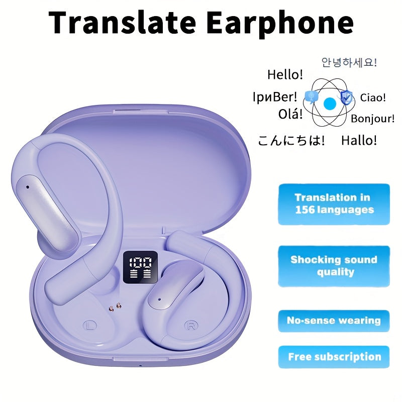 AI Translation Earbuds Bluetooth 5.4, 156 Languages Real-Time Two-Way Translation, Offline Mode, Audio Transcription & Photo Translation, HD Sound, 4-Hour Battery - 3-in-1 Device for Travel, Business & Learning