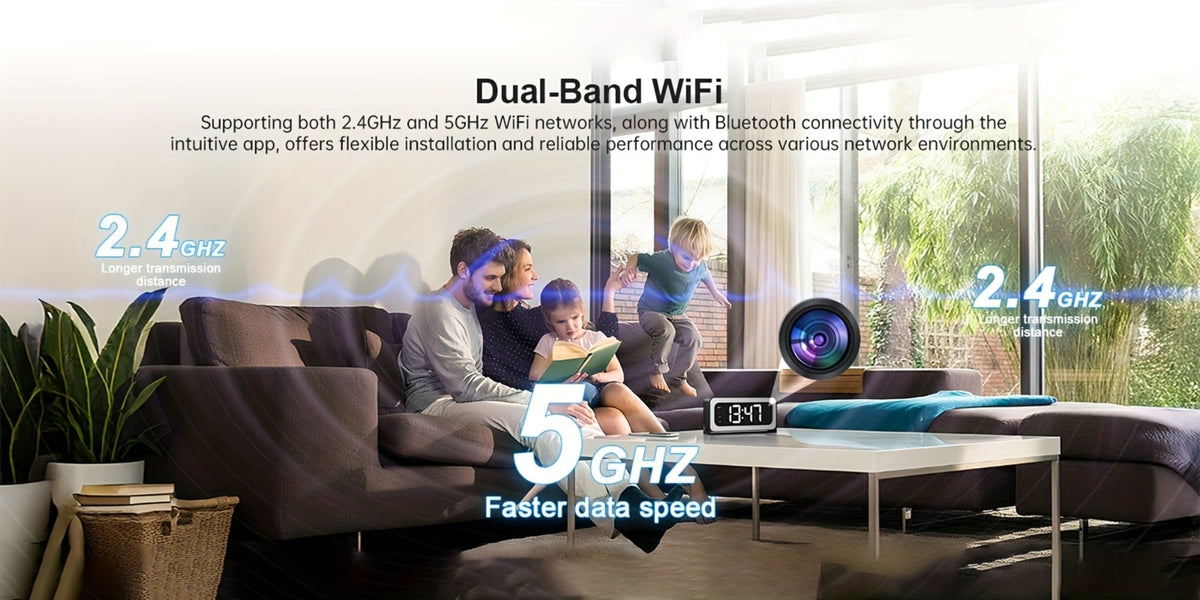 2K WiFi Clock Camera for Home, 5GHz & 2.4GHz Dual Band Wireless Indoor Security Camera, Nanny Cam Baby Monitor Dog Camera, Full Color Night Vision, Motion Detection, Two-Way Talk, Hidden Design