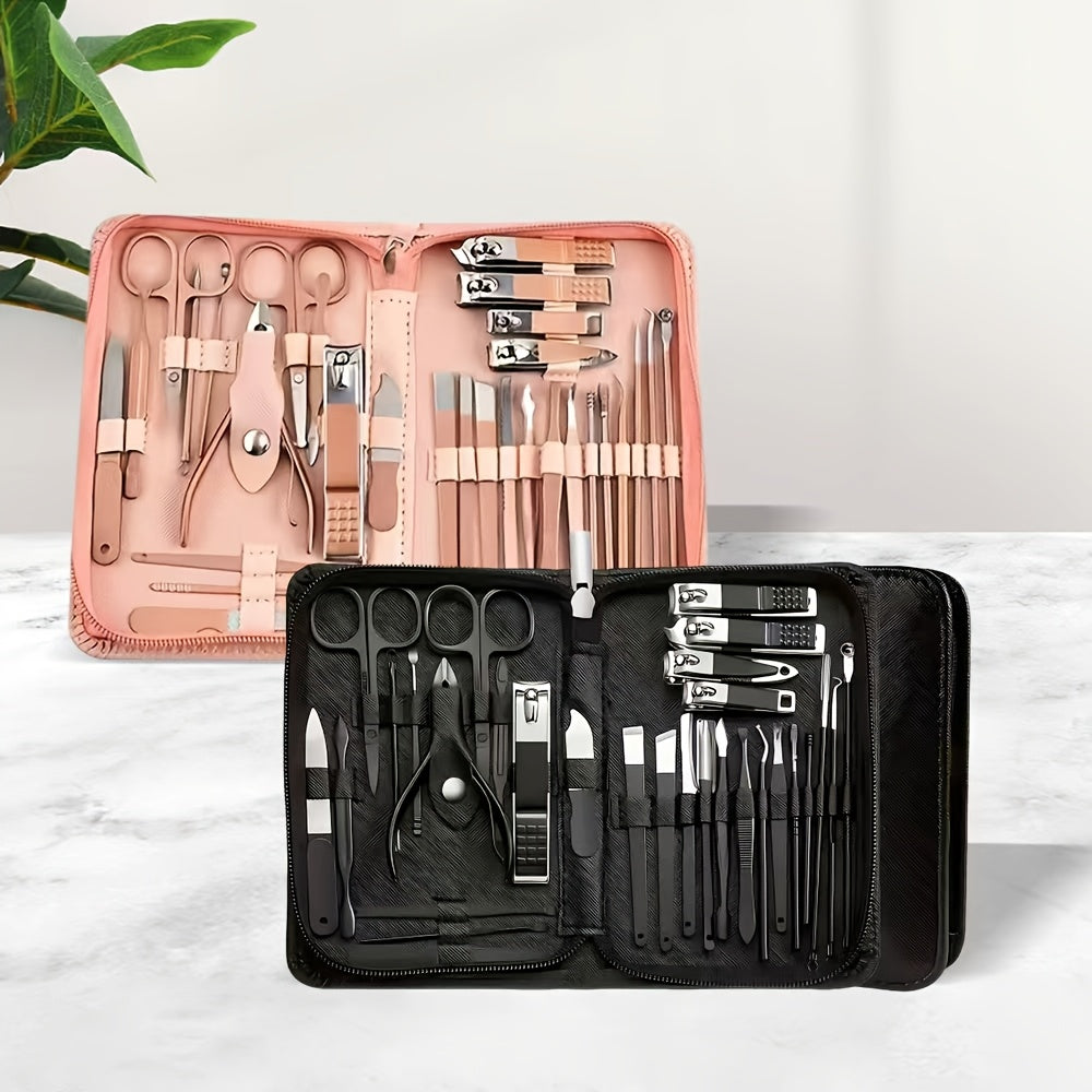 Manicure Set 9 18 30 60pcs Professional Nail Clipper Pedicure Kit Portable Travel Grooming Tools — Cuticle Trimmer Nail File Nail Care Gift Set for Women Girls, Gradient Pink Black Green