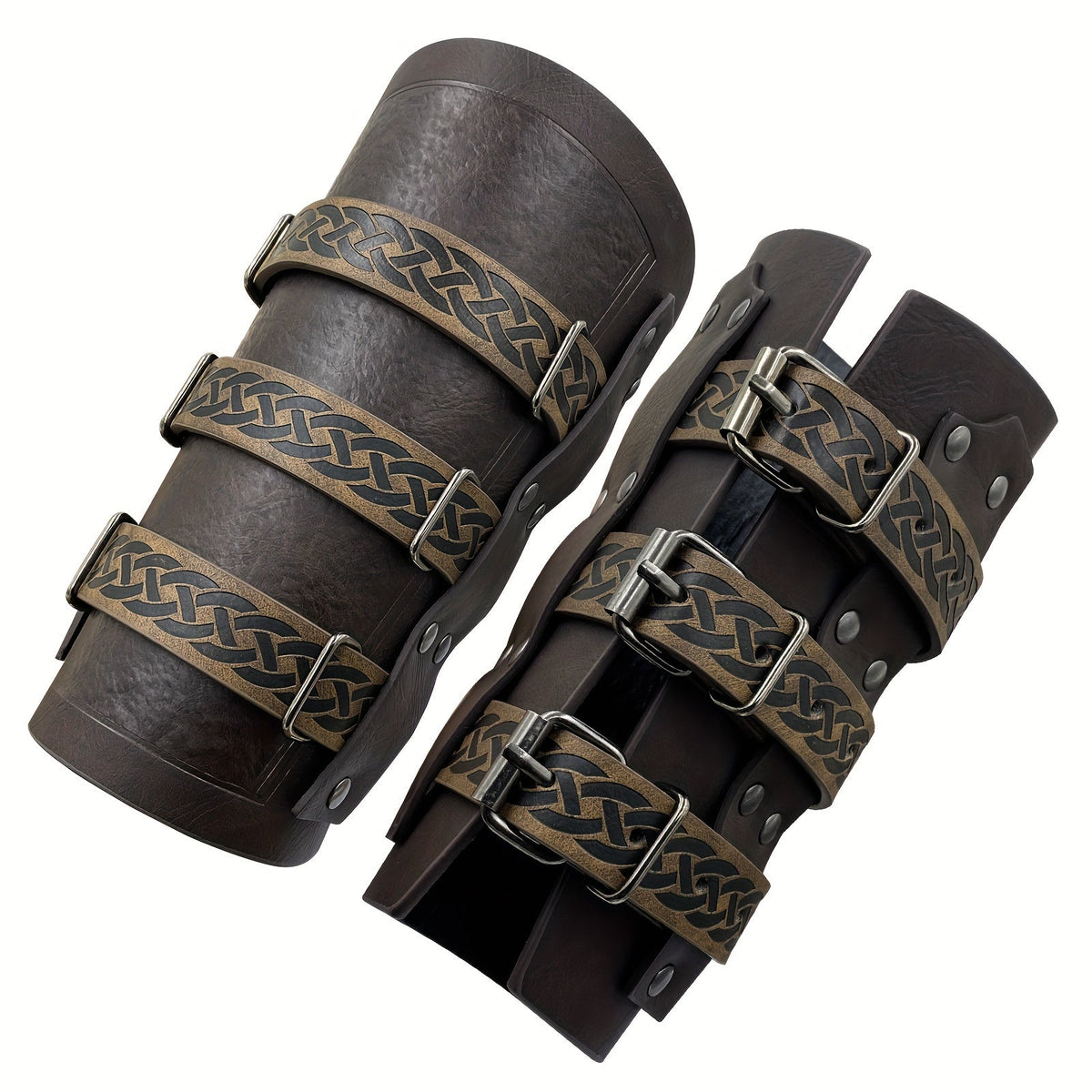 Medieval Faux Leather Bracers Viking Arm Guards – Embossed Renaissance LARP Cosplay Costume Accessory for Halloween, Stage Performance & Photography, Brown & Black, 1pc or 2pcs