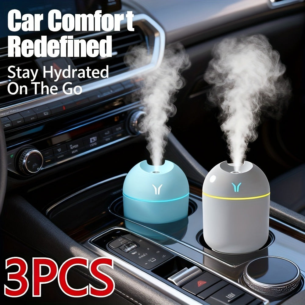 Aroma Diffuser Humidifier USB Mini – 3 Pack Cool Mist with Color Night Light, Portable for Bedroom, Car, Home & Dorm, Keeps Air Fresh & Plants Healthy, Gift for Men & Women (White+Blue+White)
