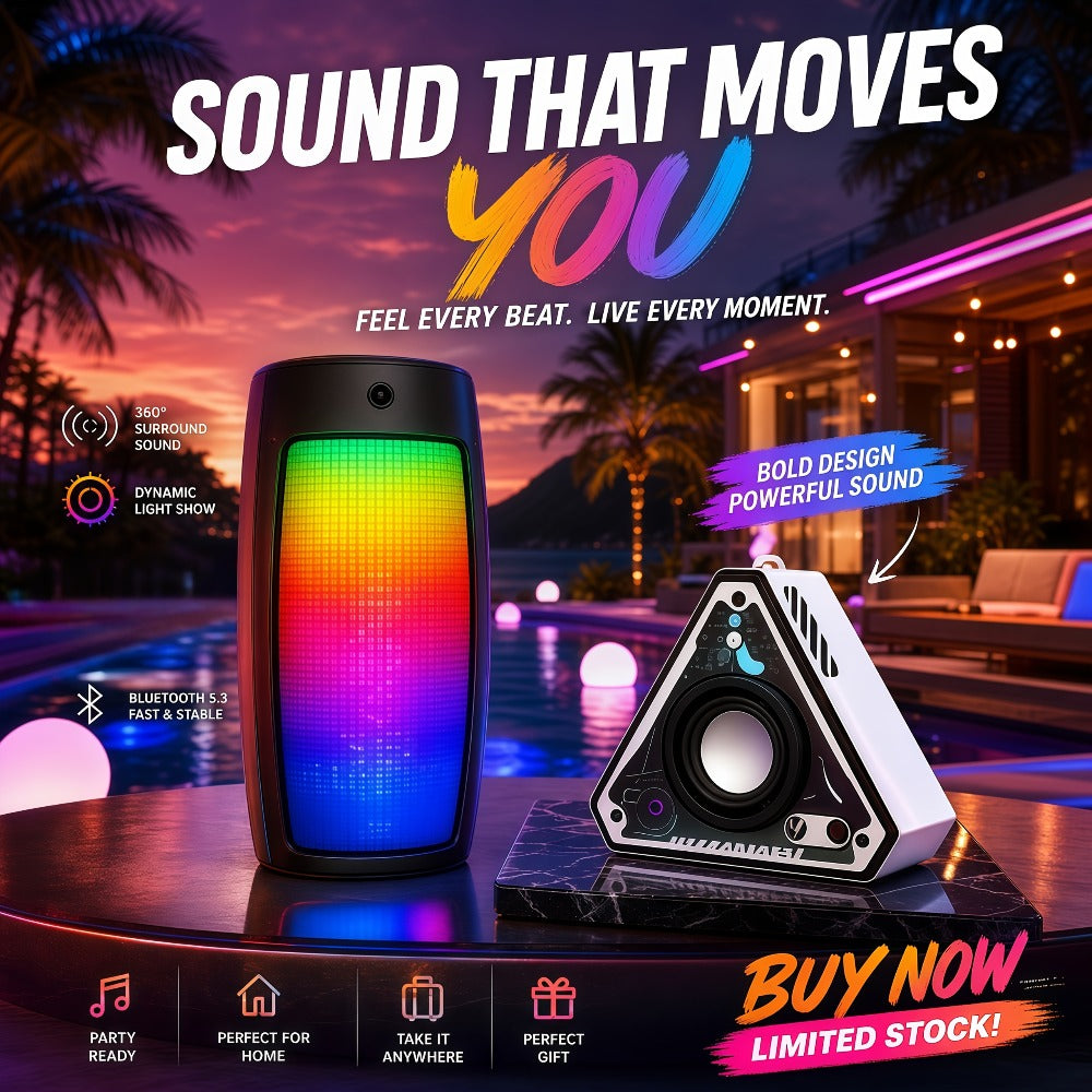 Triangular Portable Bluetooth Speaker Outdoor Wireless Rechargeable Stereo Subwoofer with HD Sound, Multi-Style Cinema Audio System for Camping Travel Home Party Use