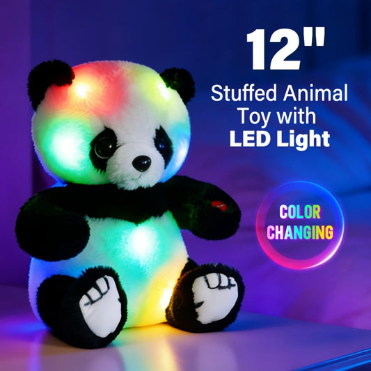 Light Up Panda Stuffed Animal Plush Toy, 8 or 12 Inch, With or Without LED Glow