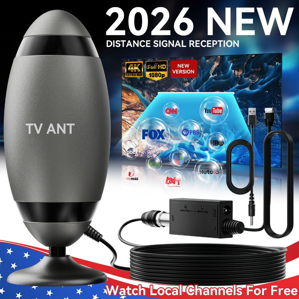 Metal Long Range TV Antenna 200KM - 4K HD USB Interface, One-Touch Long Distance Mode, Indoor Home Car RV, Works with Smart TV & Old TVs, Complete Accessories Included 2026