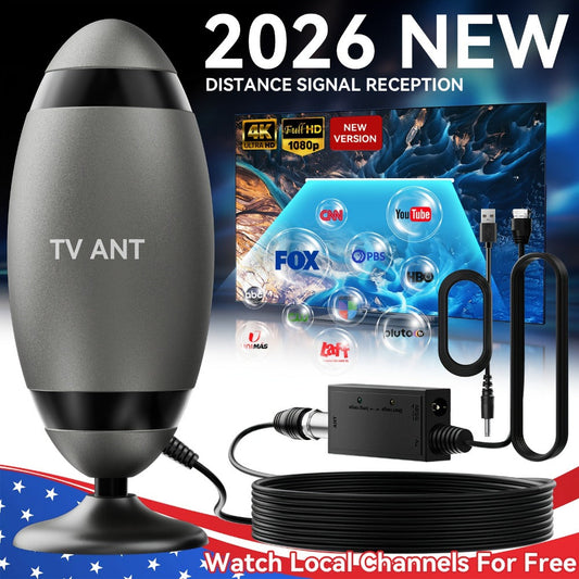 Metal Long Range TV Antenna 200KM - 4K HD USB Interface, One-Touch Long Distance Mode, Indoor Home Car RV, Works with Smart TV & Old TVs, Complete Accessories Included 2026