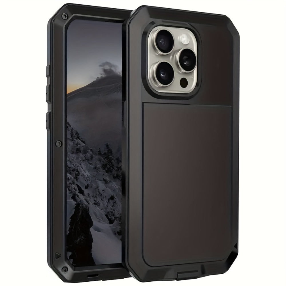 Heavy Duty iPhone Case Metal Frame Built-in Glass Screen Protector Dustproof Shockproof Full Body for iPhone 16 Pro 16 Plus 16 15 Pro Max 15 Pro 15 Plus 14 Pro 13 Pro Max 13 12 11 – Military Grade