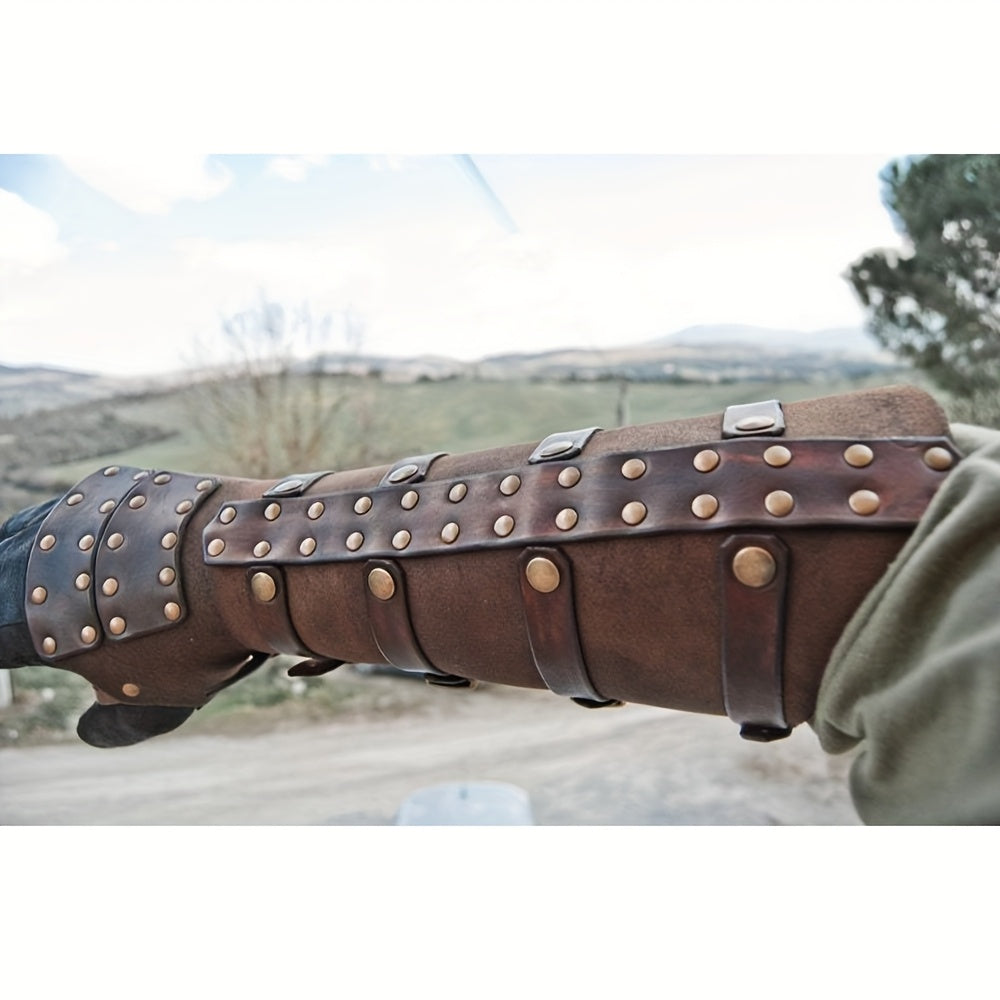 Medieval Rivet Wrist Guard Leather Bracer – Viking Renaissance Retro Arm Guard with Riveted Detail for Men, Halloween Cosplay, LARP, Renaissance Fair, Father's Day & Christmas Gift