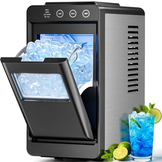 Countertop Ice Maker with Selectable Ice Size, LED Light and Self-Cleaning, 26 lbs/Day