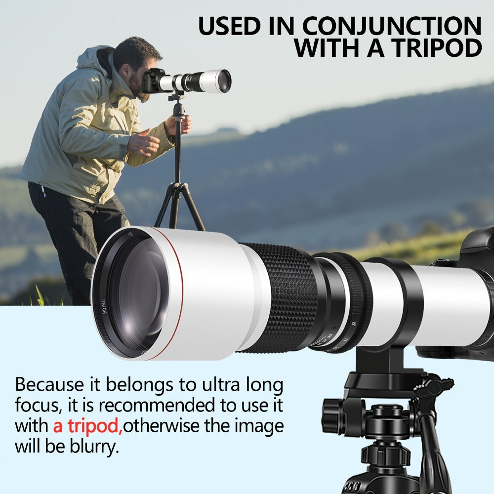 500mm F/8 Manual Focus Telephoto Lens for Canon EF & Nikon F Mount DSLR Cameras - T-Mount Zoom Lens with Adapters, Bird Wildlife Sports Photography
