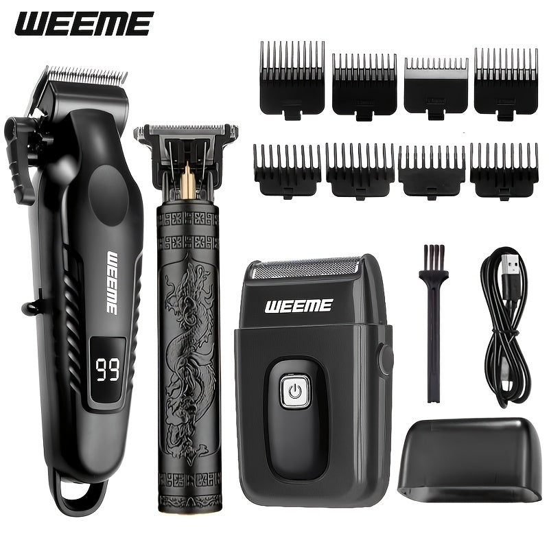 3-in-1 Hair Clipper Grooming Kit for Men — WEEME USB Rechargeable Cordless Beard Trimmer & Body Shaver Set, Home Barber Hair Cutting Kit, Gift for Boyfriend Father Husband