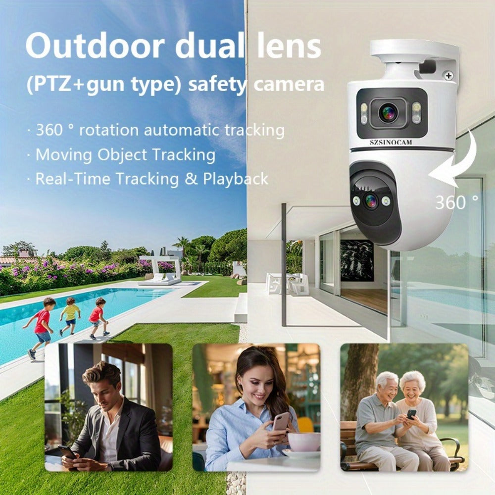 4K Dual Lens Security Camera WiFi Outdoor - 2160P Ultra HD, Dual Band 2.4G & 5GHz, Color Night Vision, Rain Proof, Tamper Detection, Two-Way Audio, Wall Mount for Home Indoor & Outdoor Surveillance
