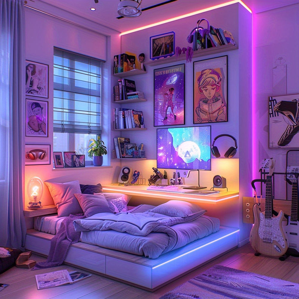 IR Remote LED Strip Lights with Music Sync & DIY Mode - RGB Color Changing Gradient Breathing Flashing USB Powered 25FT 50FT 60FT 65FT 100FT for Bedroom Gaming Room Party Holiday Decoration