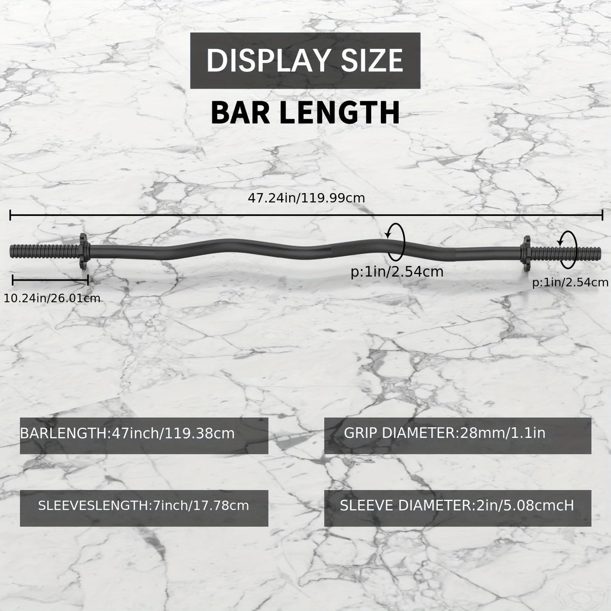 EZ Curl Bar 47" Olympic Barbell for Weightlifting Hip Thrusts Squats Lunges 1-Inch Weight Plates Home Gym with 2 Collars