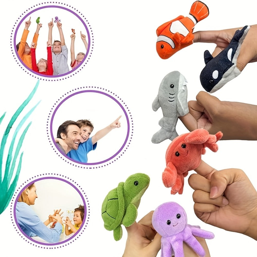 Sea Animal Finger Puppets Set, 6 Piece Ocean Creature Puppets for Storytelling and Role Play