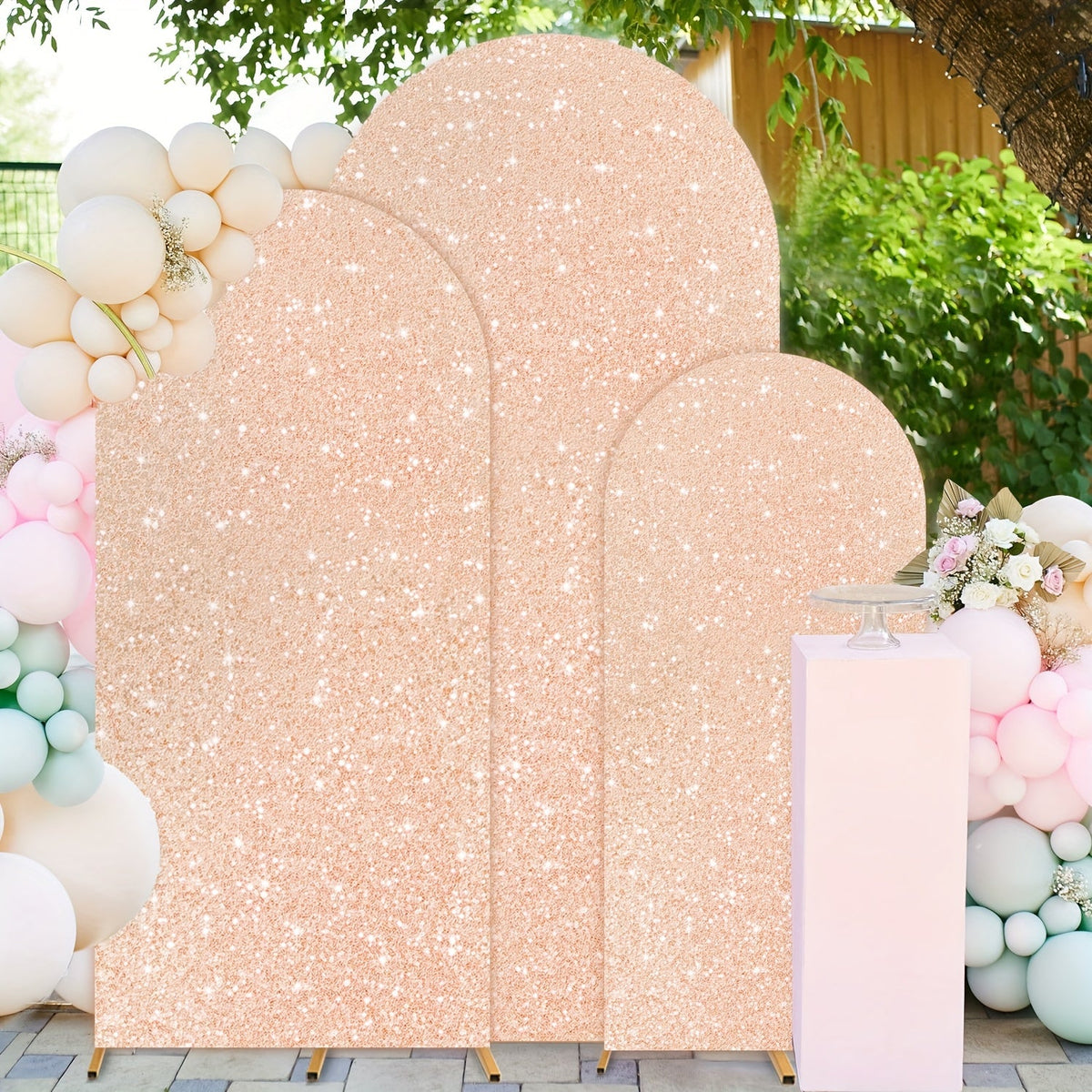 Sequins Wedding Arch Cover Set of 3 Sizes 4ft 5ft 6ft Metallic Spandex Arch Backdrop Cover Payette Glitter Arch Stand Cover for Wedding Birthday Party Decoration