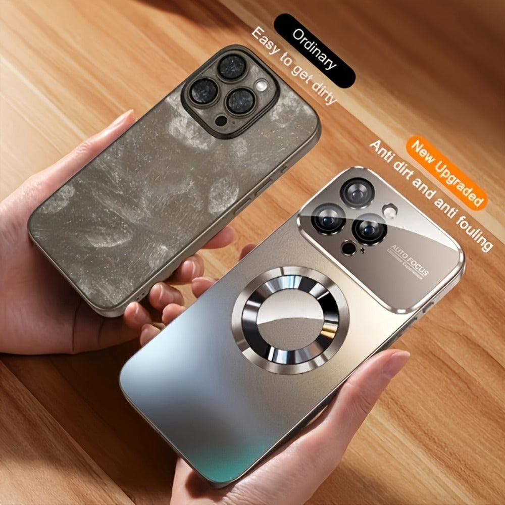 Titanium Matte iPhone Case Magnetic Wireless Charging Shockproof Glass Lens Cover for iPhone 17 Pro Max 17 Pro 17 Air 17 16 Pro Max 16 Pro 16 Plus 16 15 Pro Max 15 Pro 15 Plus 15 14 Pro Max 14 Pro 14 Plus 14