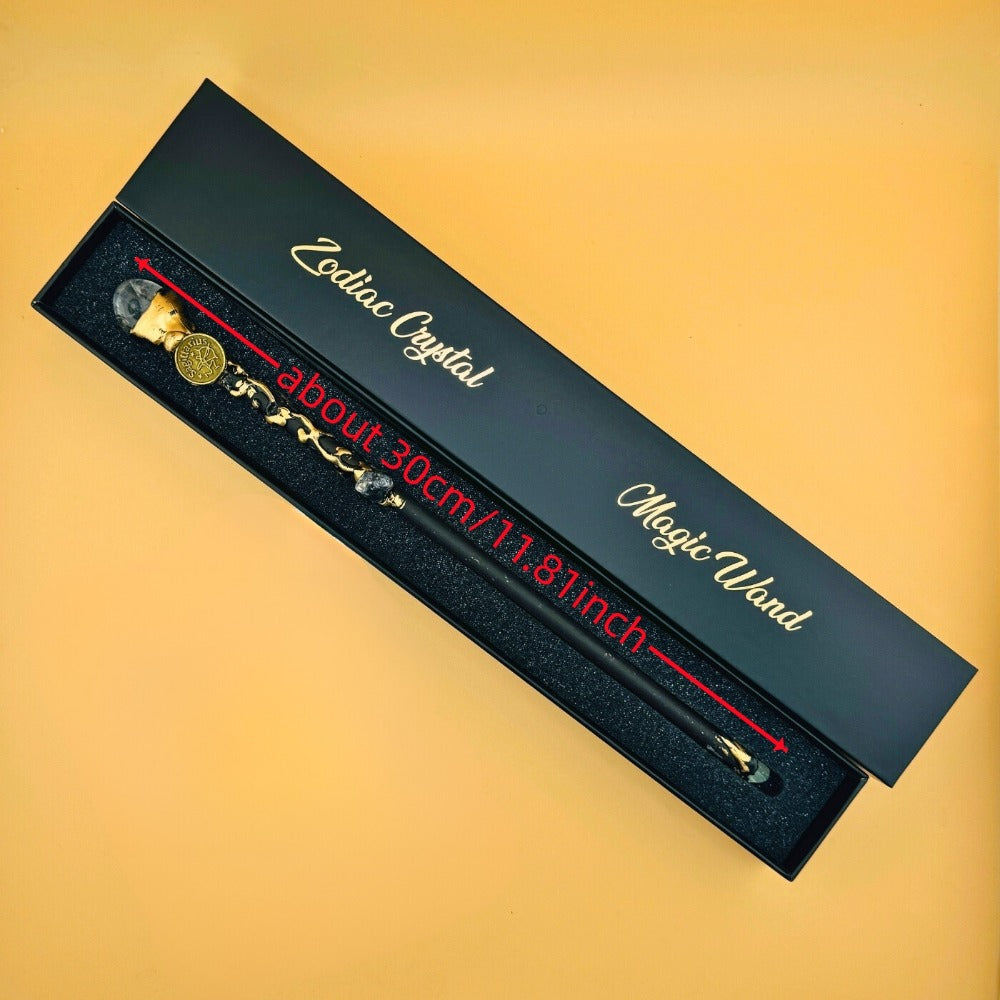Zodiac Crystal Magic Wand Handmade with Gift Box – All 12 Signs Cosplay Scepter Witch Wand for Halloween, Christmas, Valentine's Day & Birthday Gift, Astrology Lover Gift for Her