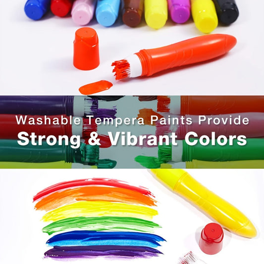 Tempera Paint Set for Kids, 12 Colors, Washable Squeezable Brush Pens, 24ml Each
